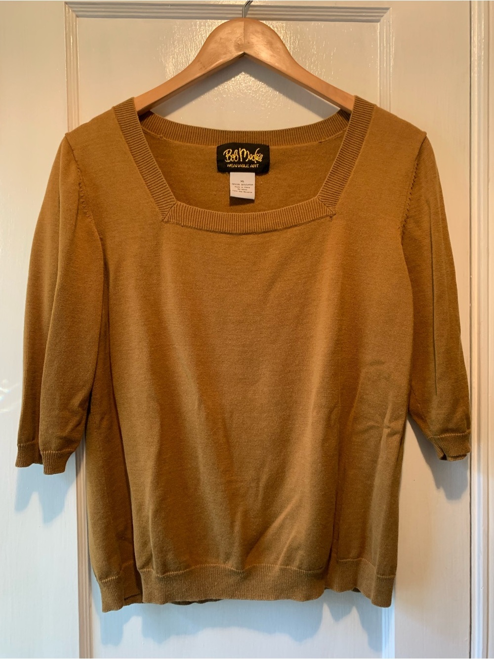 Bob Mackie Rust Unique Square Neck Silk Cotton Sweater XL Camel Brown Rust